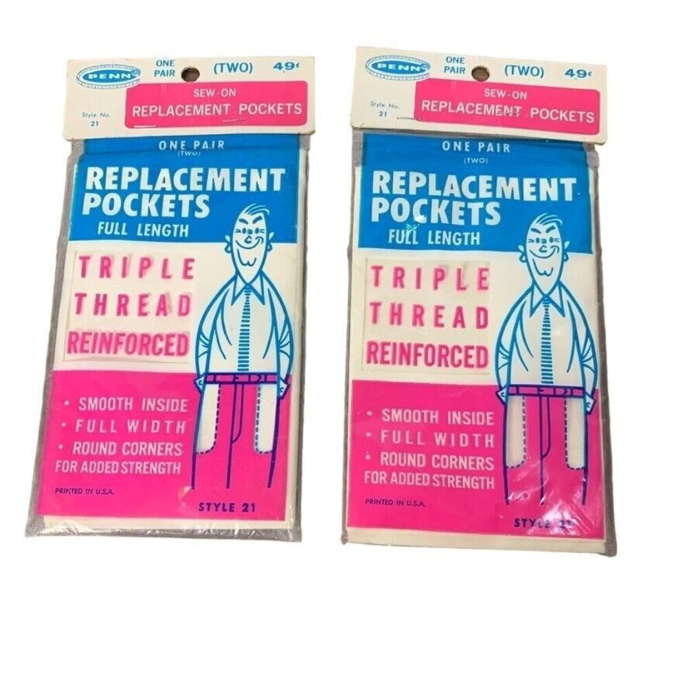 Vintage Penn Sew On Replacement Pockets Lot of 2 New in Package‎ Style 21 USA